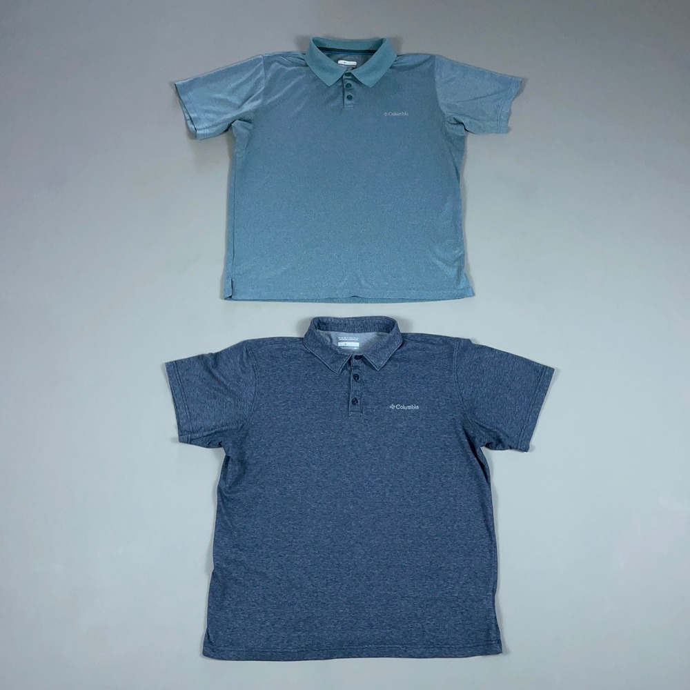 Columbia Mens Polo Shirts Lot of 2 Blue Omni-Shade Omni-Wick Short Sleeve Large